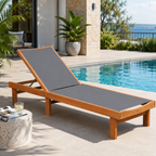 Wooden Outdoor Chaise Lounge Chair with 5-Position Reclining Backrest & Cushion