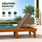 Wooden Outdoor Chaise Lounge Chair with 5-Position Reclining Backrest & Cushion