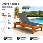 Wooden Outdoor Chaise Lounge Chair with 5-Position Reclining Backrest & Cushion