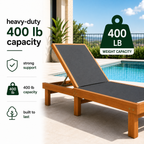 Wooden Outdoor Chaise Lounge Chair with 5-Position Reclining Backrest & Cushion