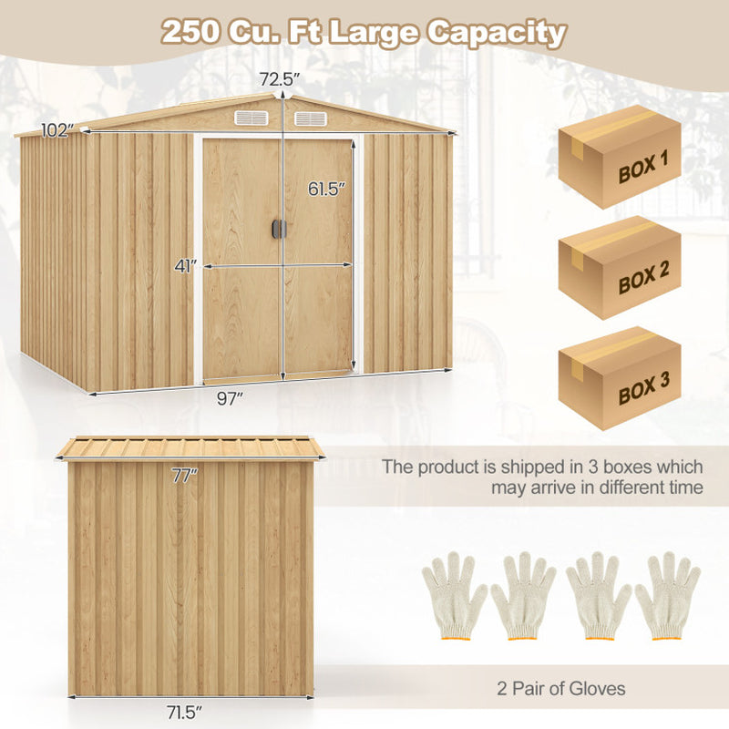Weather Resistant Galvanized Steel Shed with Tilted Roof for Backyard Garden Patio Lawn