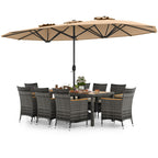 10 Pieces Wicker Outdoor Dining Set for 8 with 15 Feet Patio Umbrella