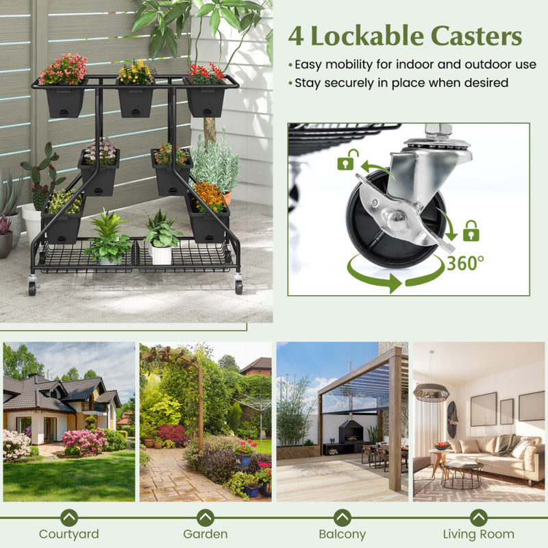 Vertical Raised Garden Bed with 7 Planter Boxes and Storage Baskets
