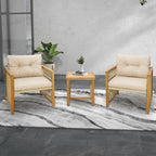 3 Pieces Patio PE Wicker Conversation Set with Acacia Wood Frame and Cushions