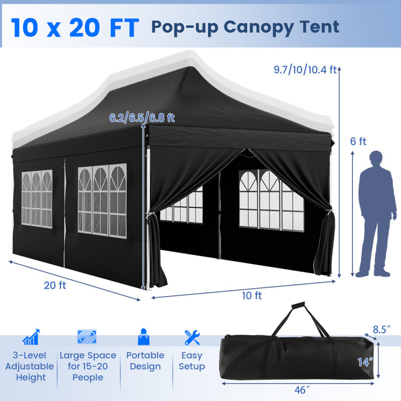 10 X 20 Feet Pop up Canopy with 6 Sidewalls Windows and Carrying Bag