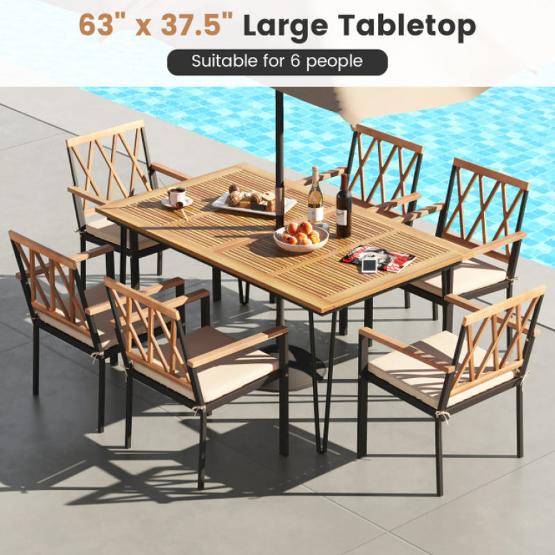 63 Inch Outdoor Dining Table & Set of 4 Patio Dining Chairs