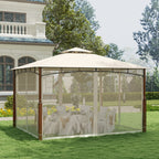 12 X 10 Feet Outdoor Patio Gazebo with Netting and 2-Tier Canopy Roof