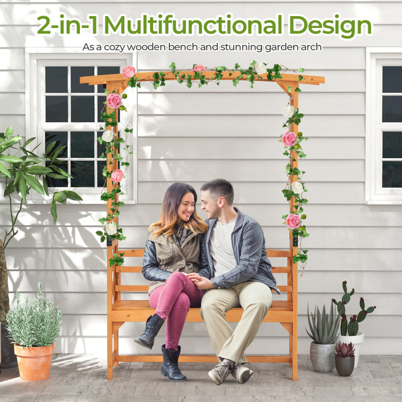 6.5 FT Tall Patio Garden Arbor with Pergola and 2-Seat Bench for Garden Backyard Decoration