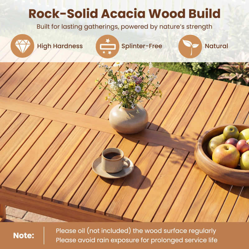 5 Pieces Acacia Wood Dining Set with Outdoor Table and Rattan Chairs for 4 Persons