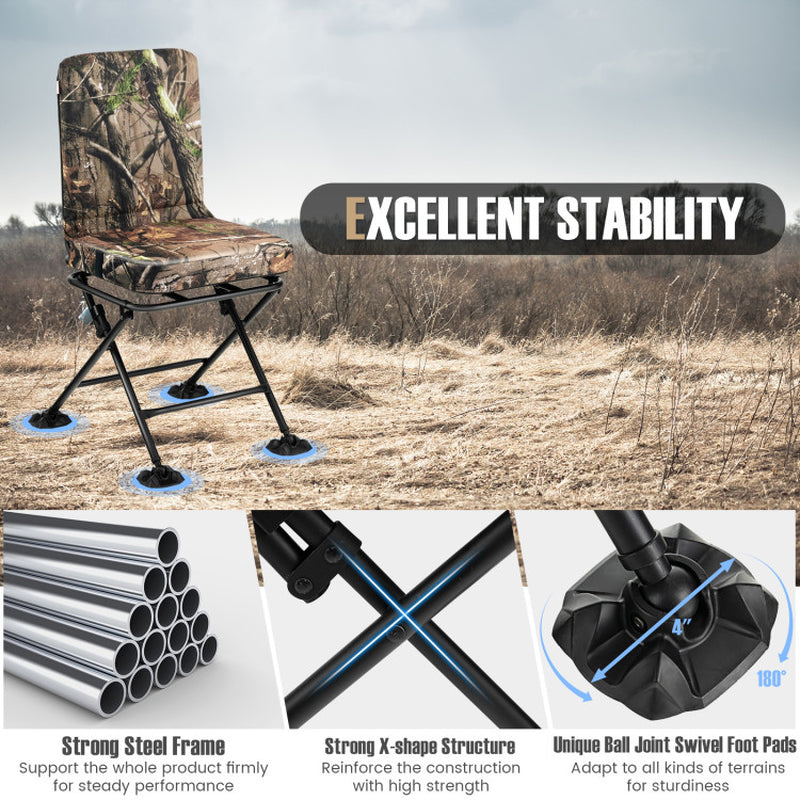 Swivel Folding Chair with Backrest and Padded Cushion