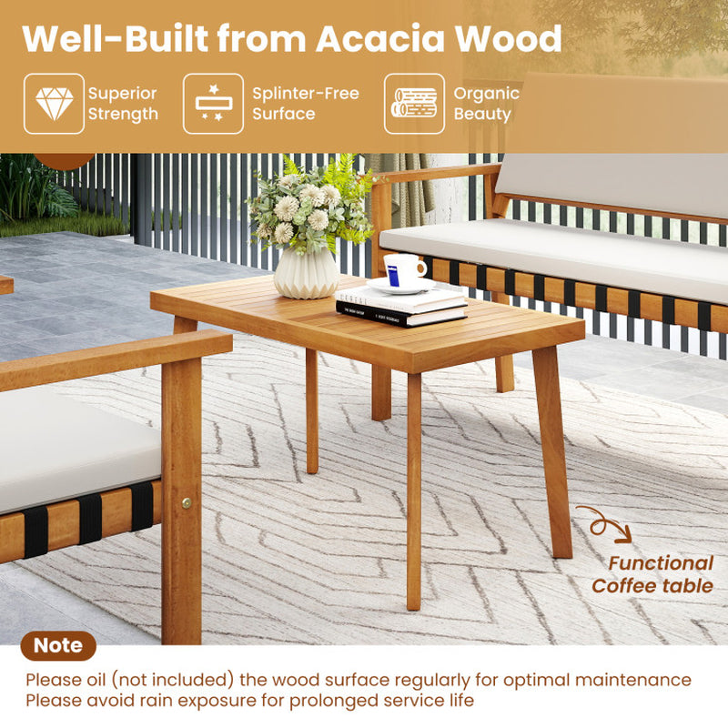 4 Piece Patio Furniture Set with Coffee Table for Backyard and Garden