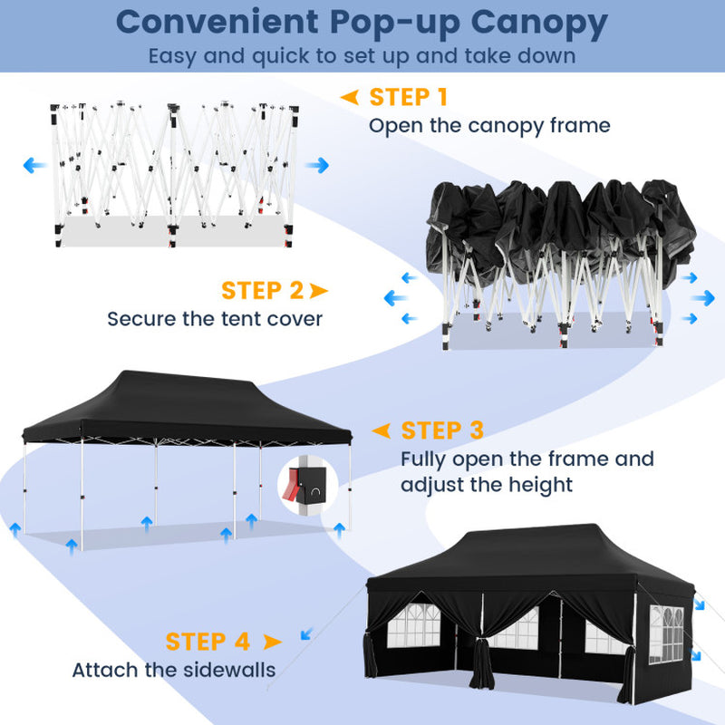 10 X 20 Feet Pop up Canopy with 6 Sidewalls Windows and Carrying Bag