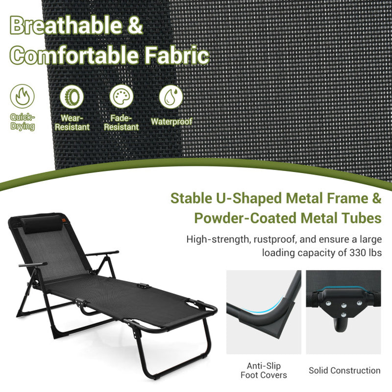 3 Pieces Patio Folding Chaise Lounge Set with PVC Tabletop