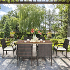7 Pieces Patio Rattan Cushioned Dining Set with Umbrella Hole