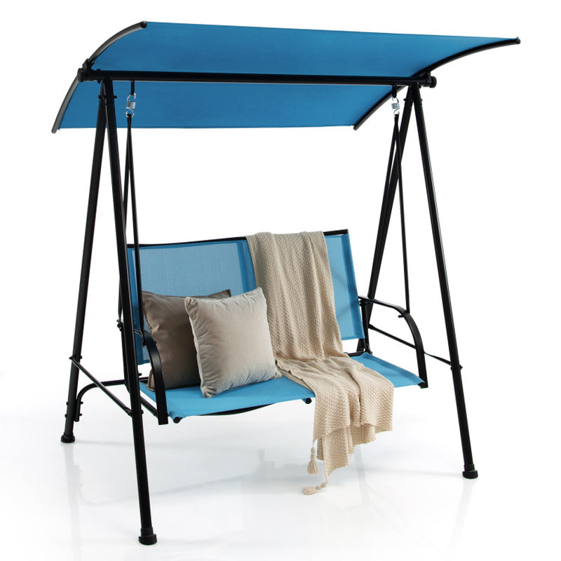 2-Seat Outdoor Canopy Swing with Comfortable Fabric Seat and Heavy-Duty Metal Frame