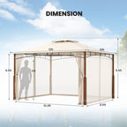 12 X 10 Feet Outdoor Patio Gazebo with Netting and 2-Tier Canopy Roof