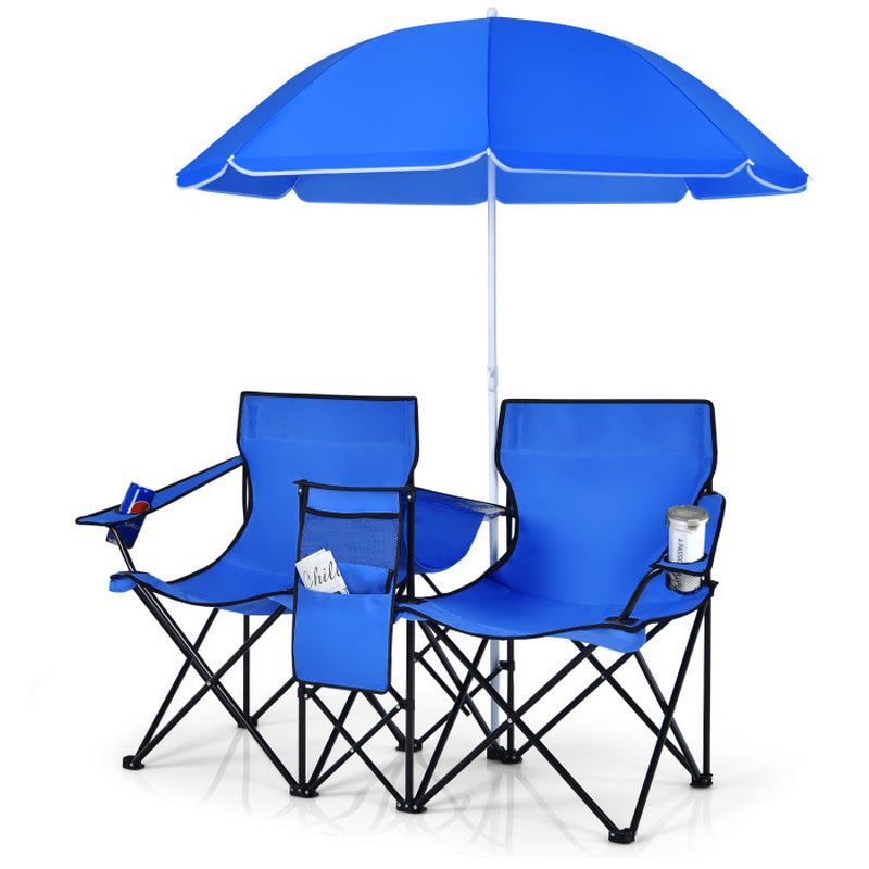 Portable Folding Picnic Double Chair with Removable Umbrella