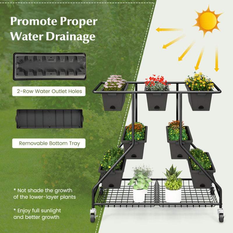 Vertical Raised Garden Bed with 7 Planter Boxes and Storage Baskets