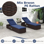 PE Rattan Chaise Lounge Set of 2 with 6-Position Adjustable Backrest and Foldable Side Table