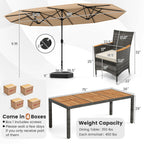 10 Pieces Wicker Outdoor Dining Set for 8 with 15 Feet Patio Umbrella