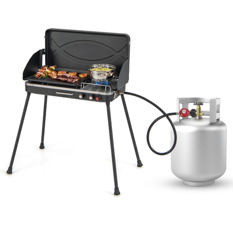 2-In-1 Gas Camping Grill and Stove with 4 Detachable Legs