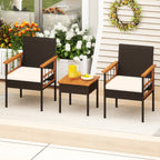 3 Piece Wicker Furniture Set with Acacia Wood Tabletop and Armrest for Balcony