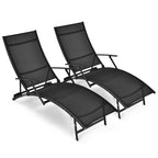 2 Pieces Patio Folding Stackable Lounge Chair Chaise with Armrest