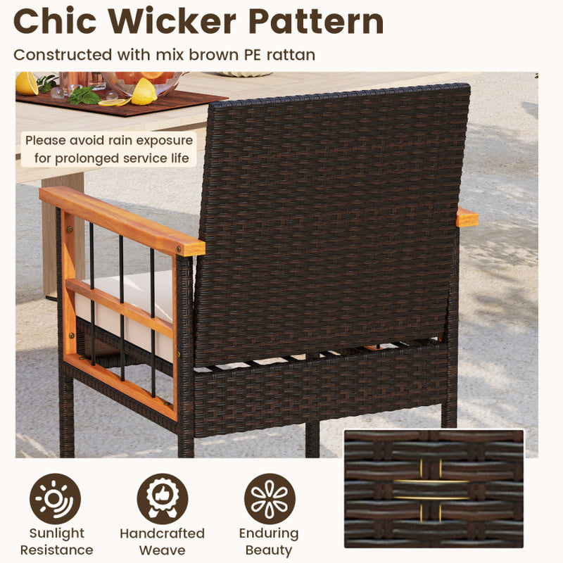 3 Piece Wicker Furniture Set with Acacia Wood Tabletop and Armrest for Balcony