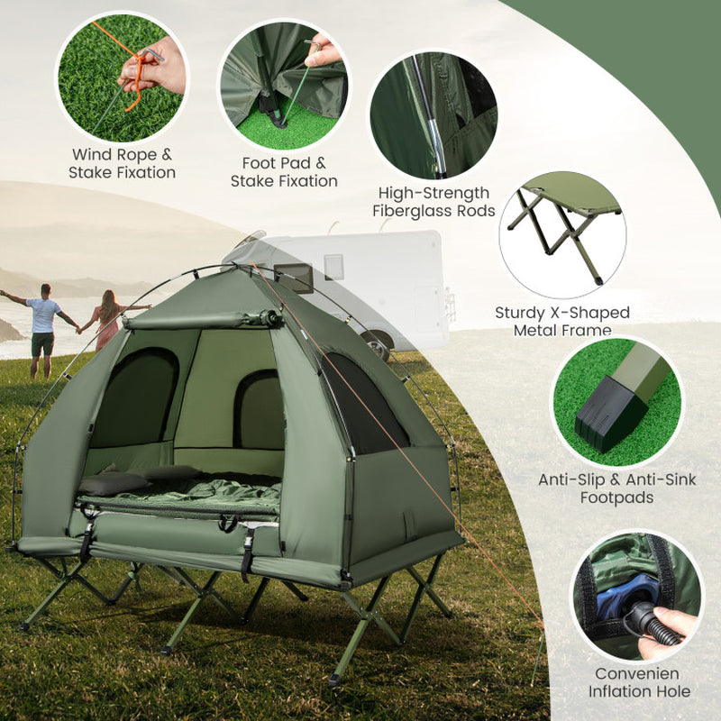 5-In-1 2-Person Foldable Outdoor Camping Tent Cot with Air Mattress and Sleeping Bag