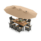 10 Pieces Wicker Outdoor Dining Set for 8 with 15 Feet Patio Umbrella
