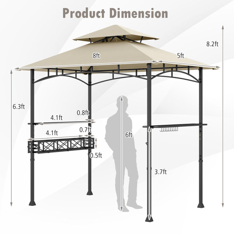 8 X 5 Feet Outdoor Grill Gazebo with 2 Side Shelves and 10 Hooks