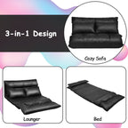 Foldable PU Leather Leisure Floor Sofa Bed with 2 Pillows