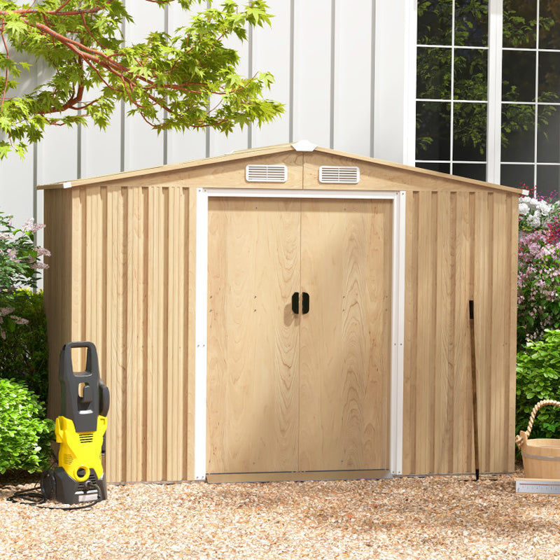 Weather Resistant Galvanized Steel Shed with Tilted Roof for Backyard Garden Patio Lawn