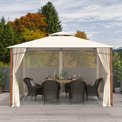12 X 10 Feet Outdoor Patio Gazebo with Netting and 2-Tier Canopy Roof