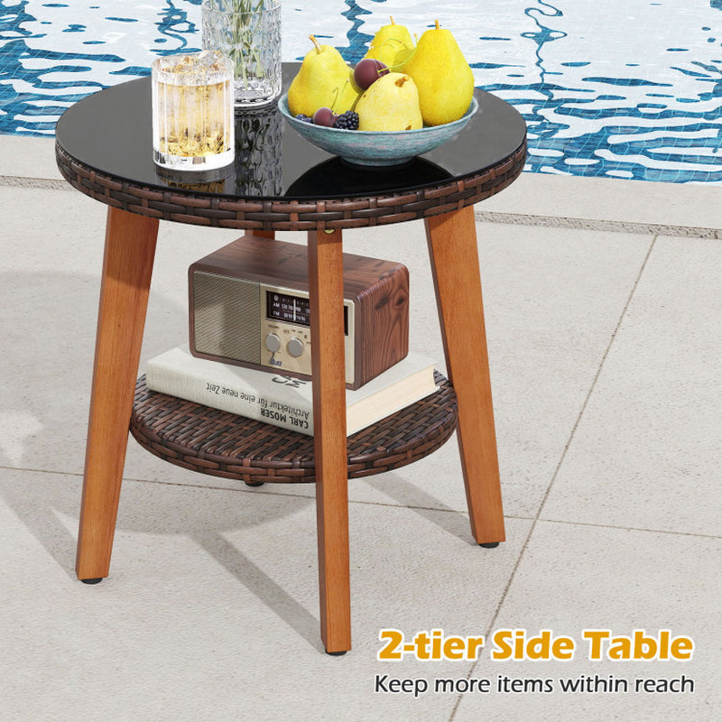 3 Pieces Patio Furniture Set with Tempered Glass Top Table and Soft Cushions