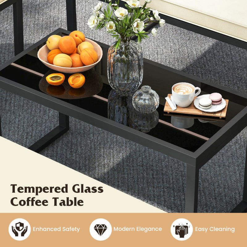 4 Pieces Patio Furniture Set Outdoor Conversation Set with Tempered Glass Coffee Table