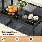 4 Pieces Patio Furniture Set Outdoor Conversation Set with Tempered Glass Coffee Table