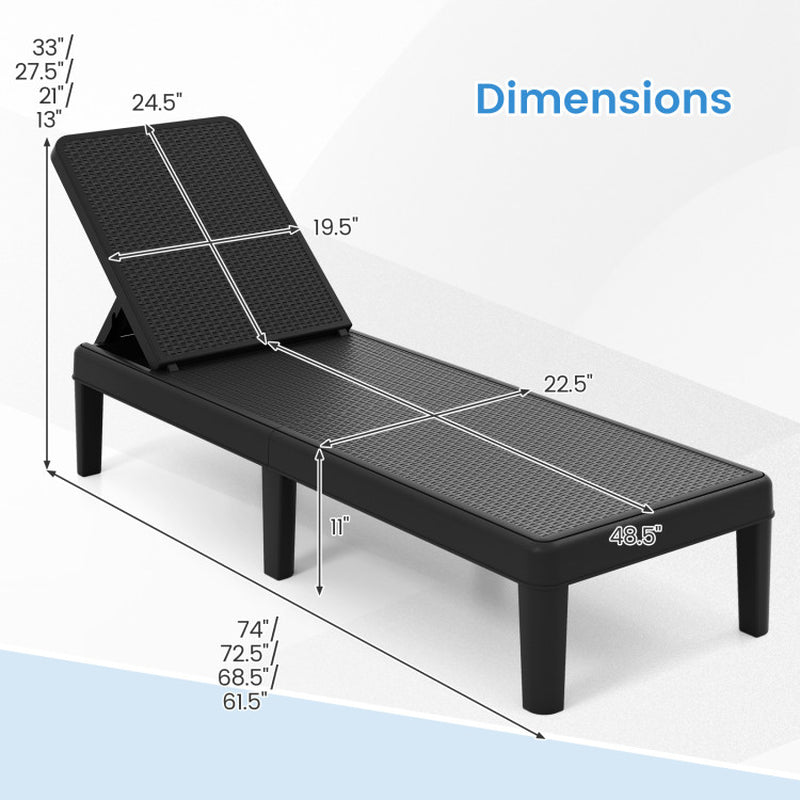 Outdoor Chaise Lounger Chair with Waterproof Rattan Textured PP Surface and 330 Lbs Capacity