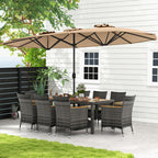 10 Pieces Wicker Outdoor Dining Set for 8 with 15 Feet Patio Umbrella