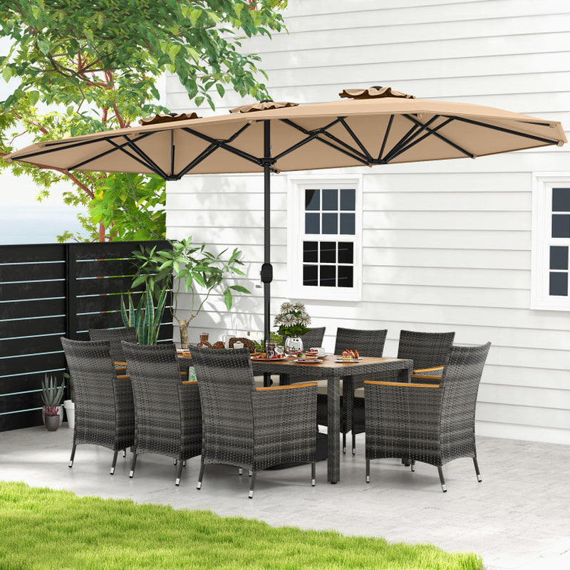 10 Pieces Wicker Outdoor Dining Set for 8 with 15 Feet Patio Umbrella