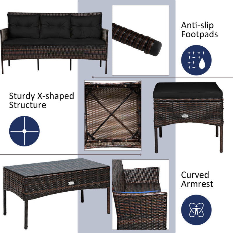 3 Pieces Patio Furniture Sectional Set with 5 Cozy Cushions
