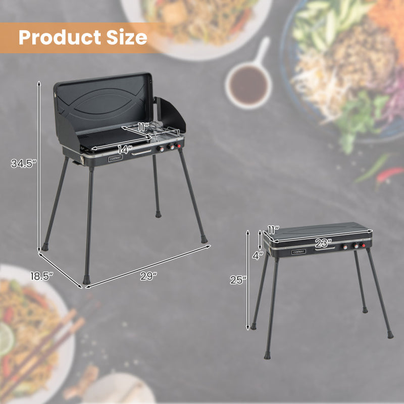 2-In-1 Gas Camping Grill and Stove with 4 Detachable Legs