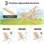 Solid Fir Wood Lounge Chair with 3-Level Adjustable Backrest and Soft Padded Headrest