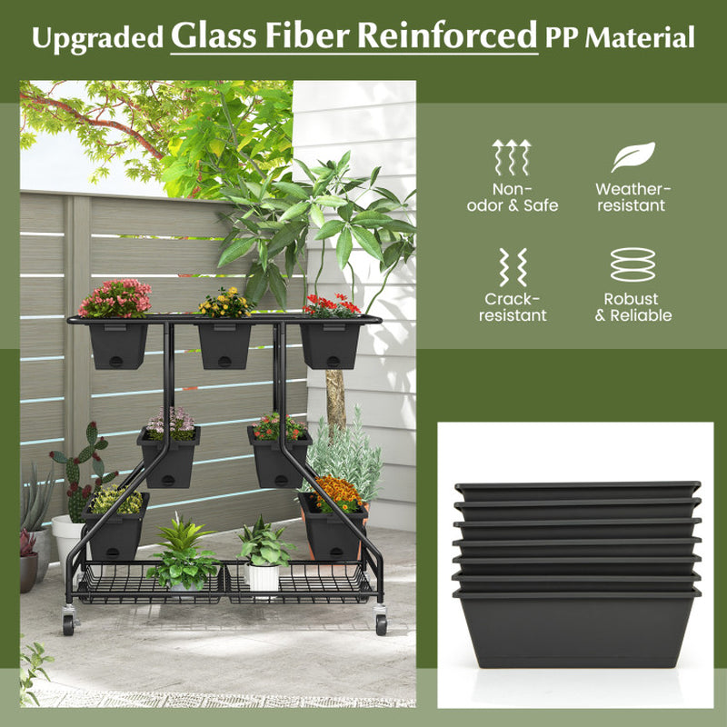 Vertical Raised Garden Bed with 7 Planter Boxes and Storage Baskets