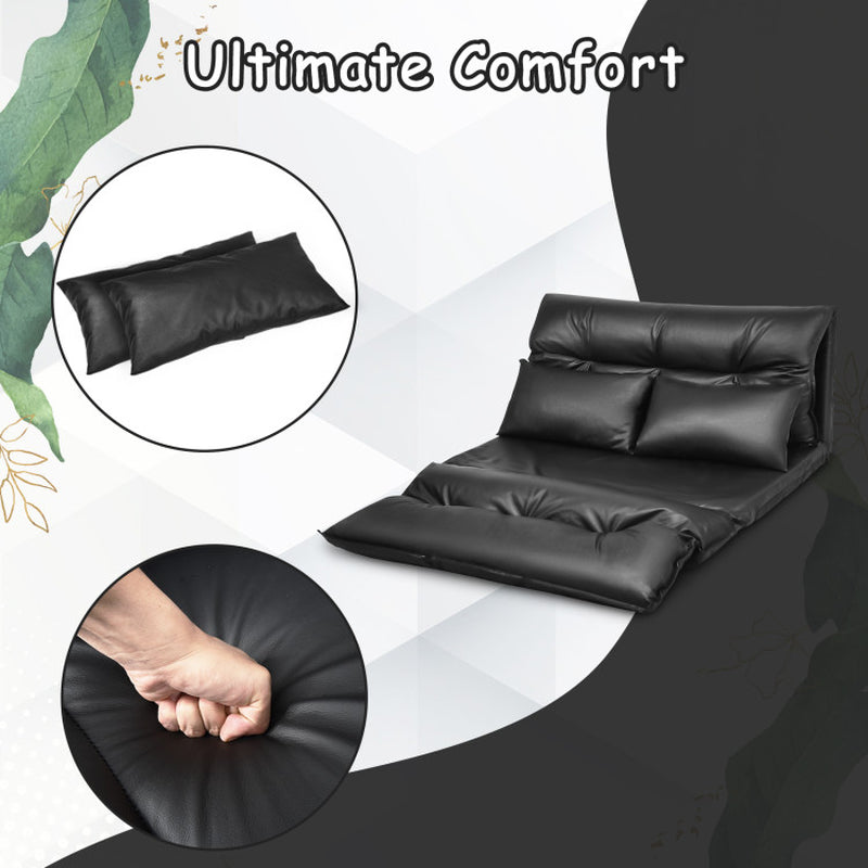 Foldable PU Leather Leisure Floor Sofa Bed with 2 Pillows