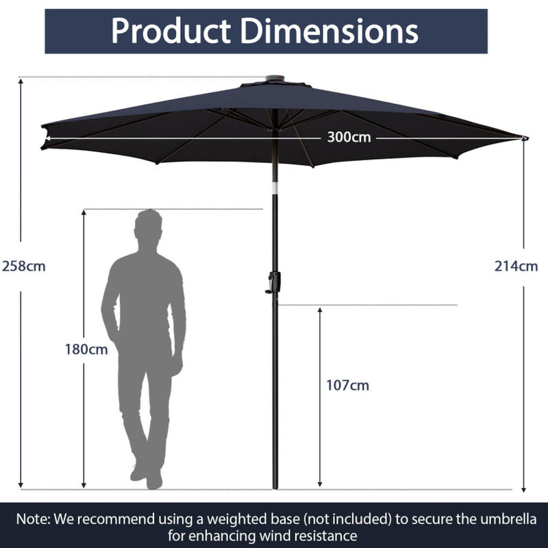 10 Feet Patio Umbrella with 112 Solar Lights and Crank Handle