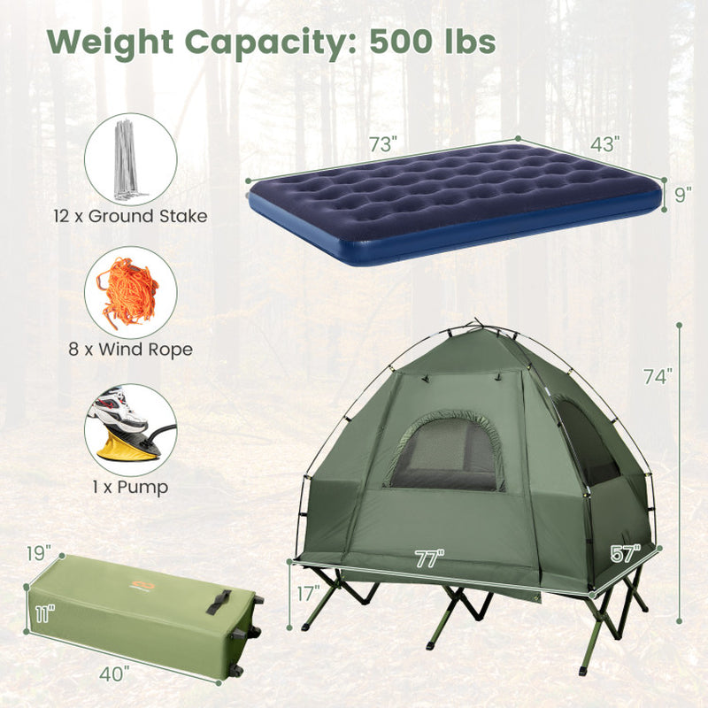 5-In-1 2-Person Foldable Outdoor Camping Tent Cot with Air Mattress and Sleeping Bag