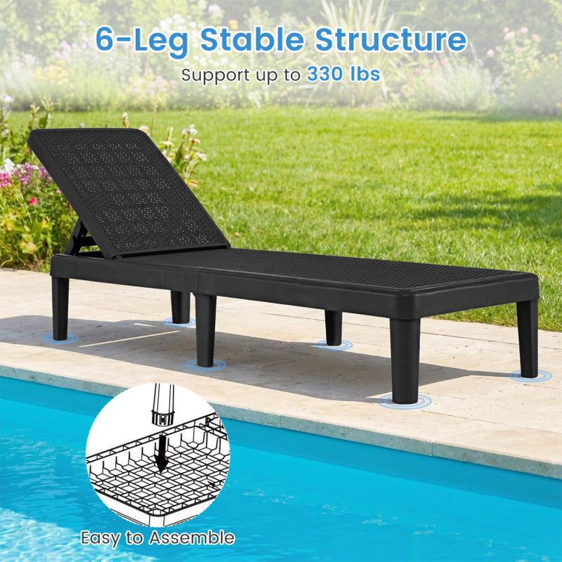 Outdoor Chaise Lounger Chair with Waterproof Rattan Textured PP Surface and 330 Lbs Capacity