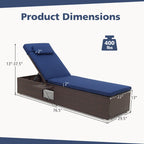 PE Rattan Chaise Lounge Set of 2 with 6-Position Adjustable Backrest and Foldable Side Table