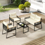 4 Pieces Patio Furniture Set Outdoor Conversation Set with Tempered Glass Coffee Table